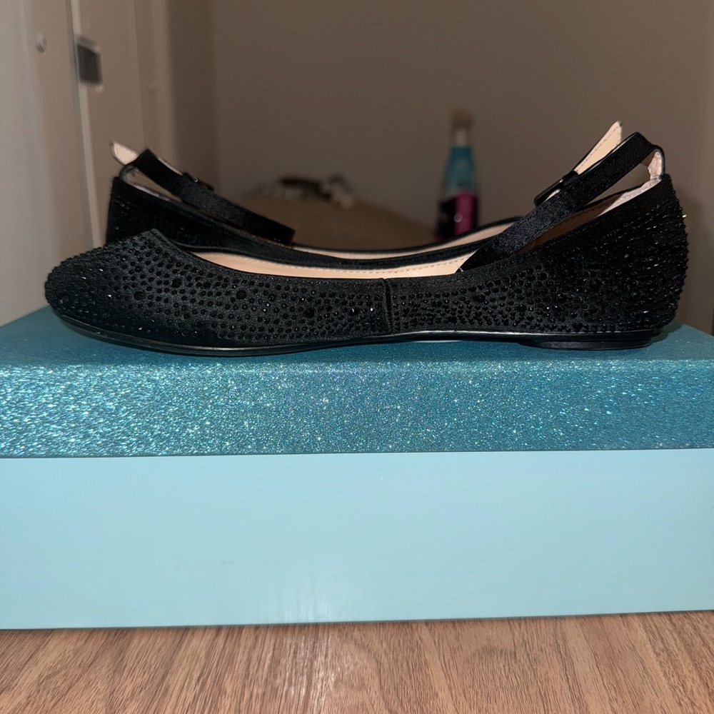 Betsey Johnson Black Studded Flats